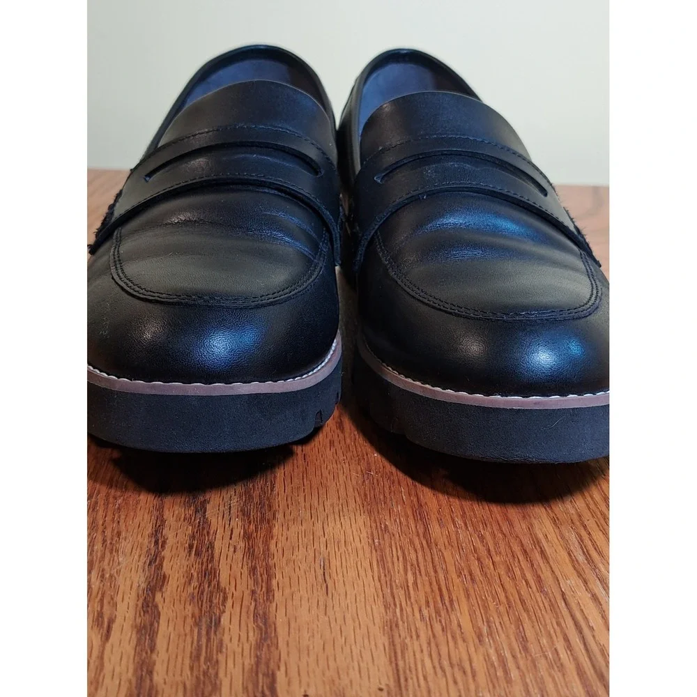 Vionic Cheryl II Black Leather Penny Loafers Slip-On Flat Shoes 9.5
